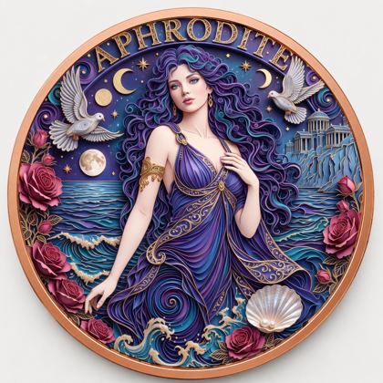 Color-enamel metal coin, goddess design