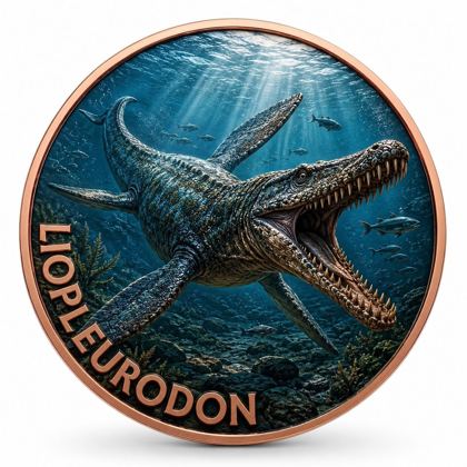 Metal coin, marine reptile design